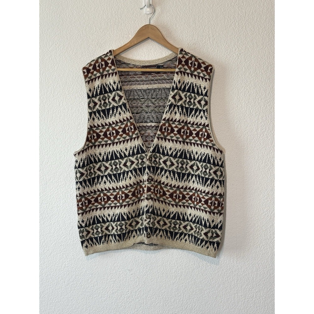 Roundtree Yorke Vintage Sweater Vest Cotton Aztec Western Mens Large Preppy